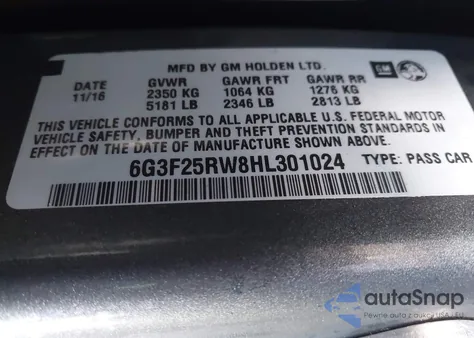 2017 Chevrolet Ss z USA, uszkodzony, nr VIN 6G3F25RW8HL301024